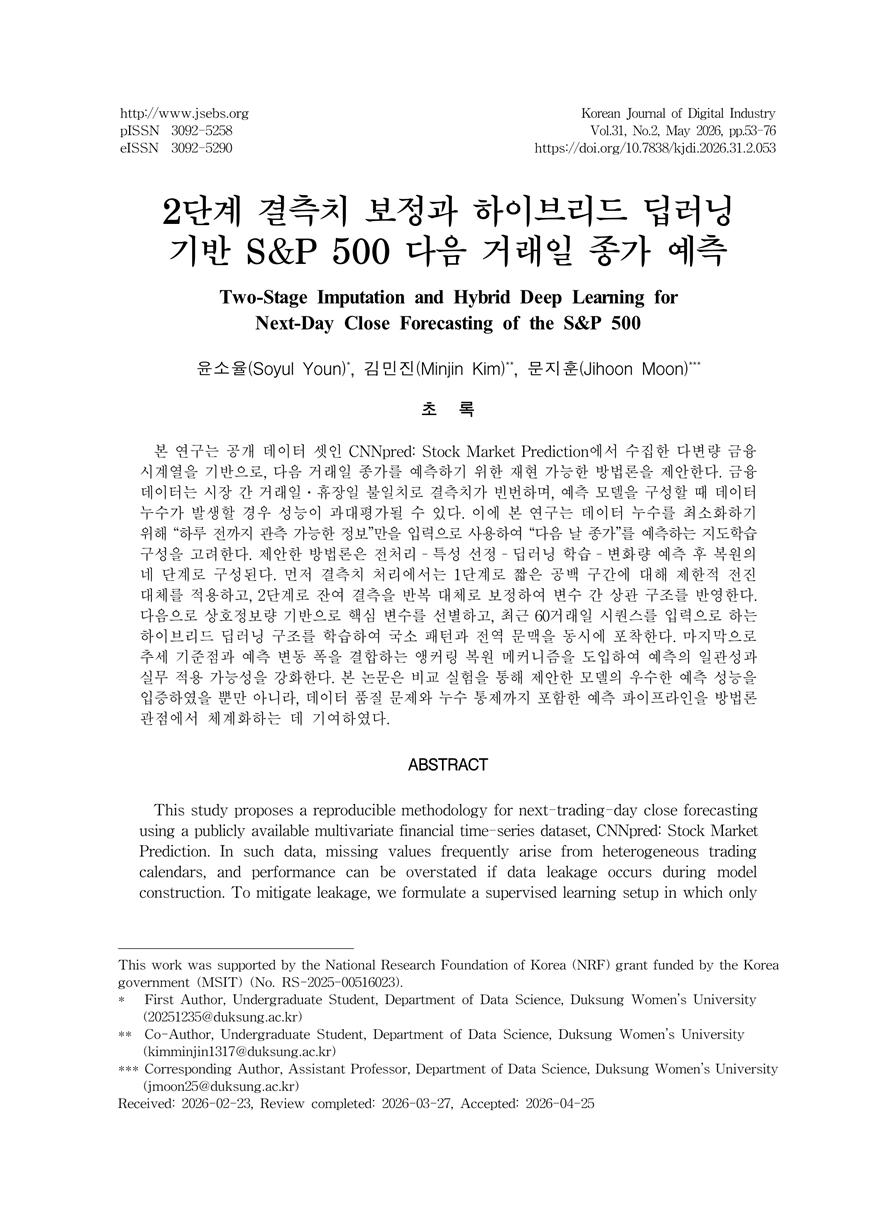 덕성여대 학부생 연구팀, 국제 SCIE 저널 게재